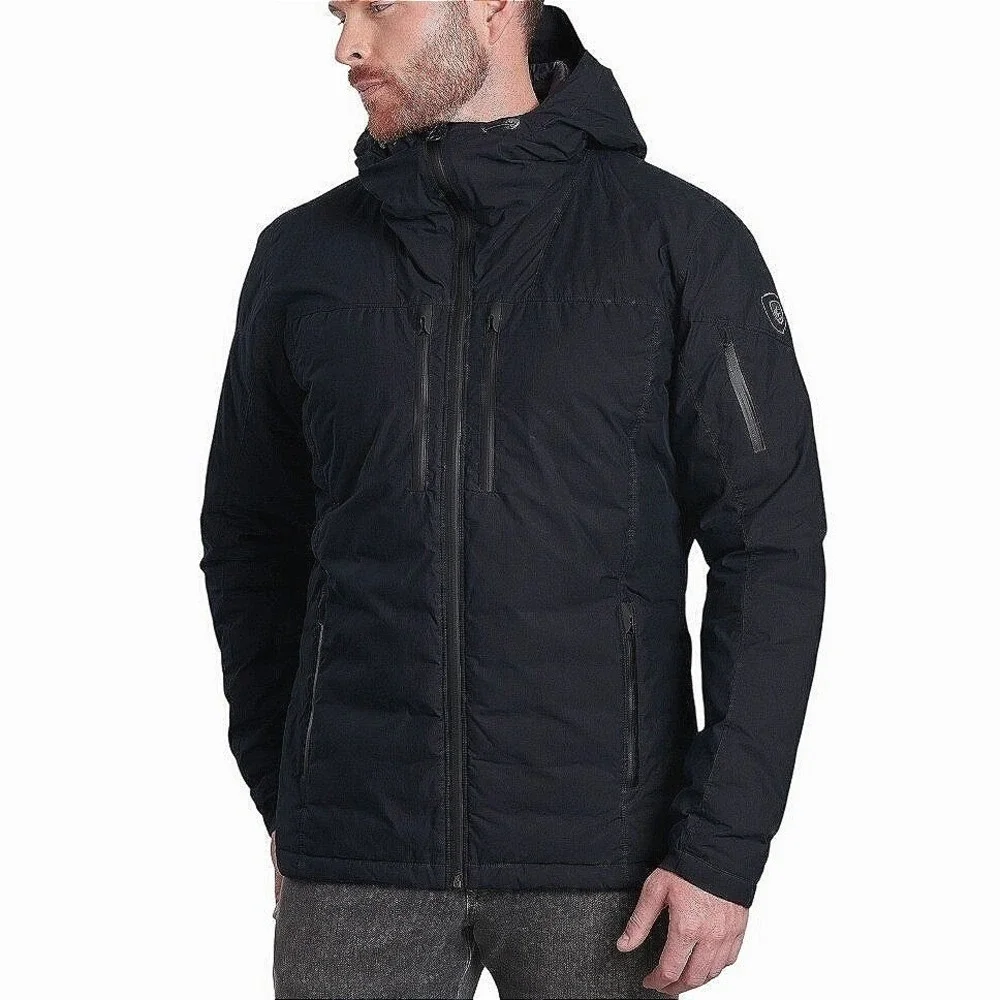Kuhl Wyldefire Hoody Jacket Mens Medium Black Raven Down Waxed Canvas Puffer